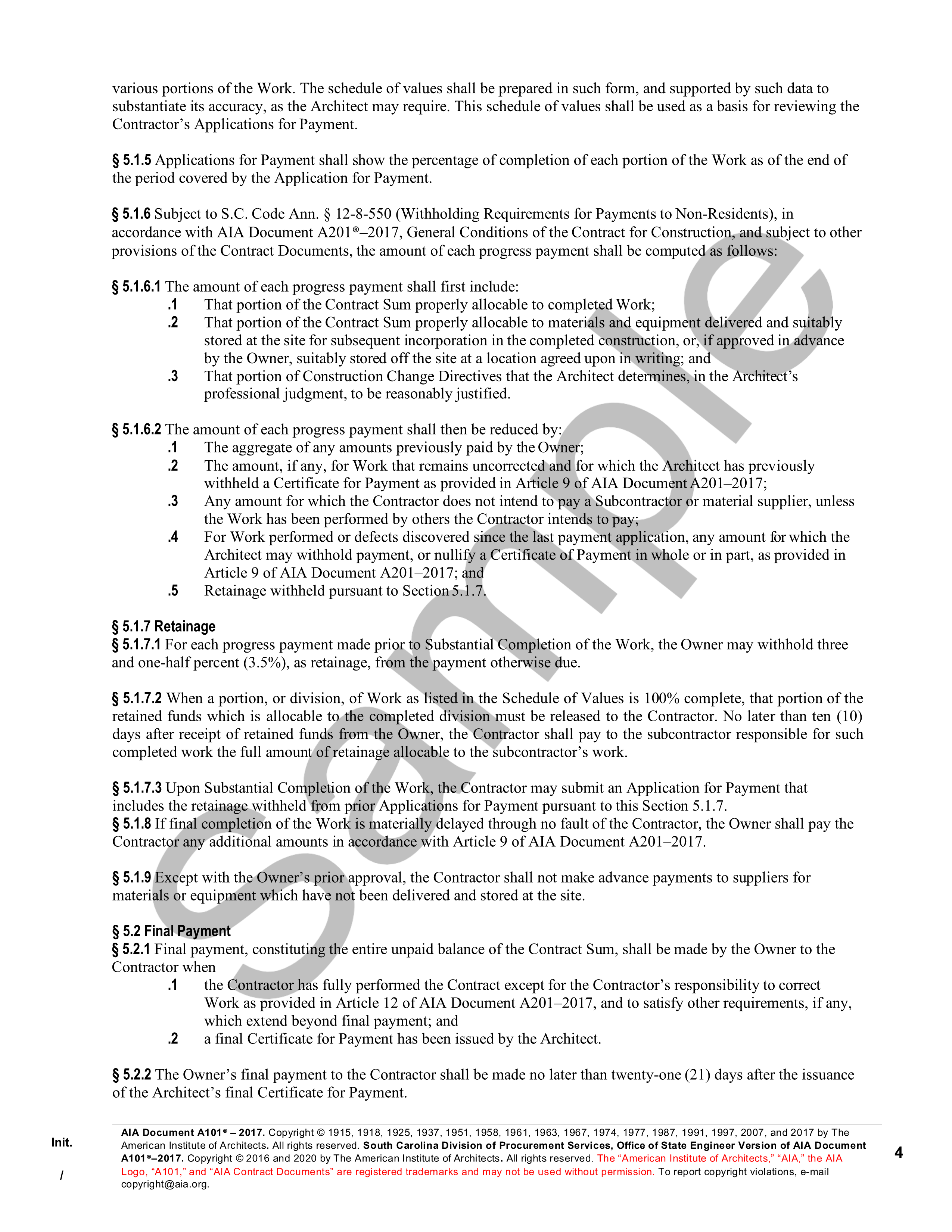 A101 2017 SCOSE South Carolina Office Of State Engineer Version Of AIA A101 2017 scose south carolina office of state engineer version of aia